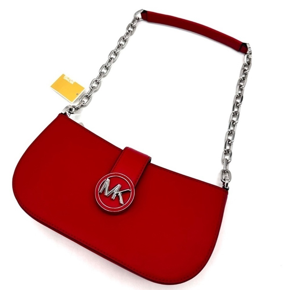 Michael Kors Carmen Small Pouchette Crossbody Bag Red/Silver